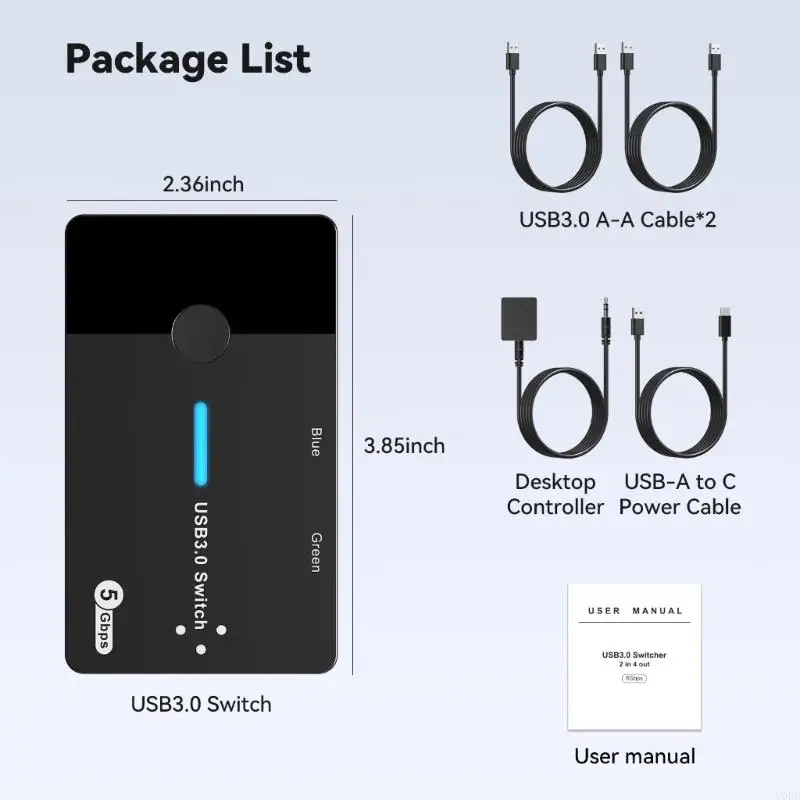 

USB3.0 Переключатель 2 в 4 выключенном коммутаторе KVM Computer Naptop Careing USB3.0 для типа C Устройство C Общие мышь