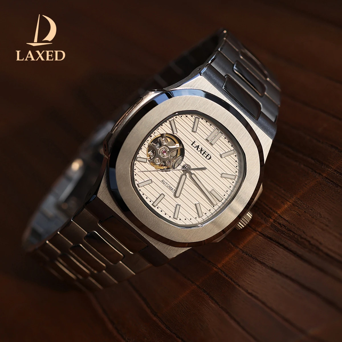 

LAXED Men's Automatic Mechanical Watch NH38 Dial Hollow Design Sapphire Crystal Stainless Steel Water-Resistant Watch