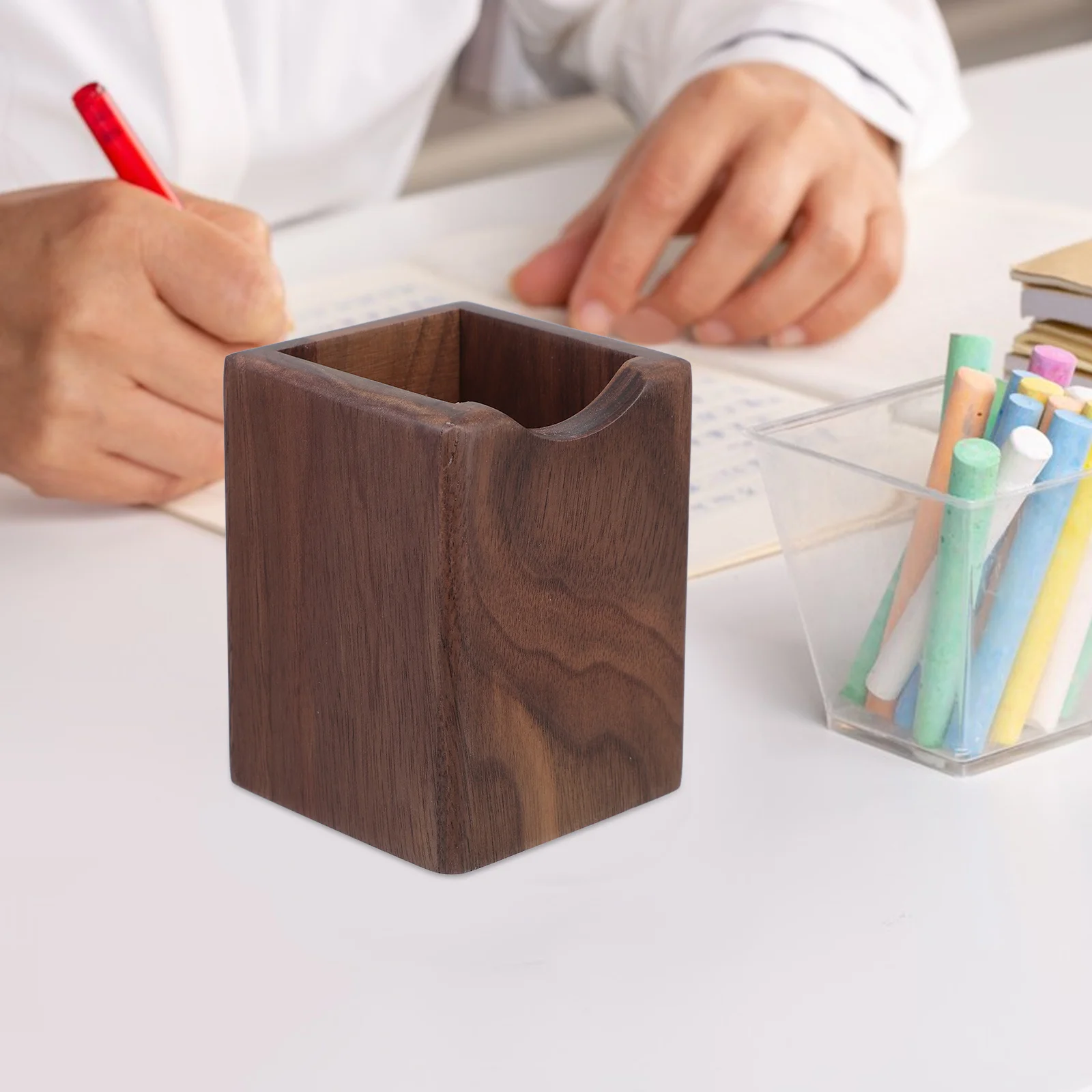 Wood Pen Holder Black Walnut Multi-Use Desk Organizer Stationery Storage Box for Home Office Pen Holder