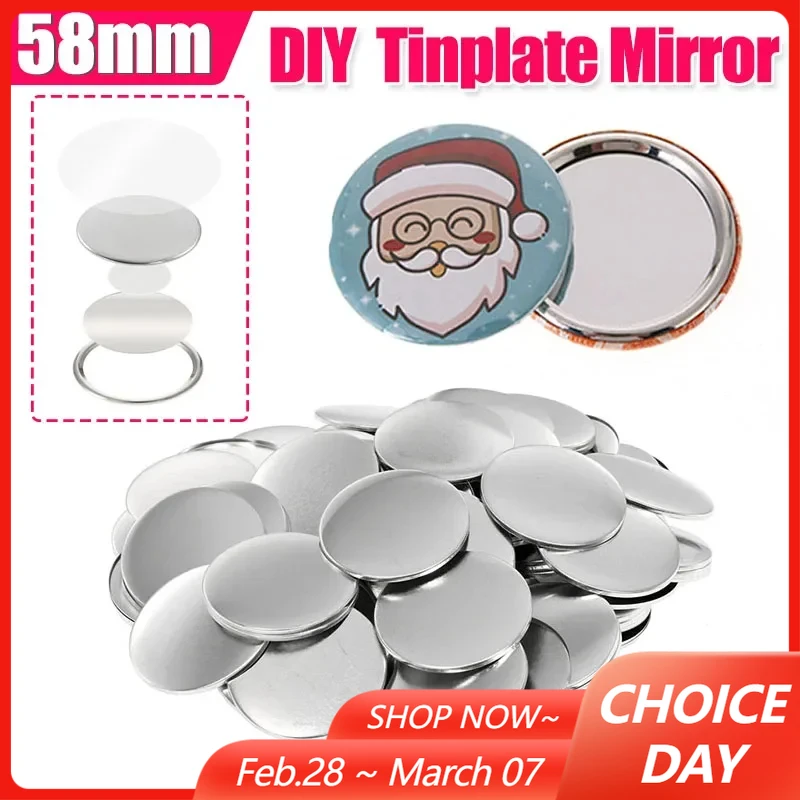 

100pcs 58mm DIY Making Mini Tinplate Mirror Supplies Portable Pocket Mini Round Mirror for Button Badge Machine