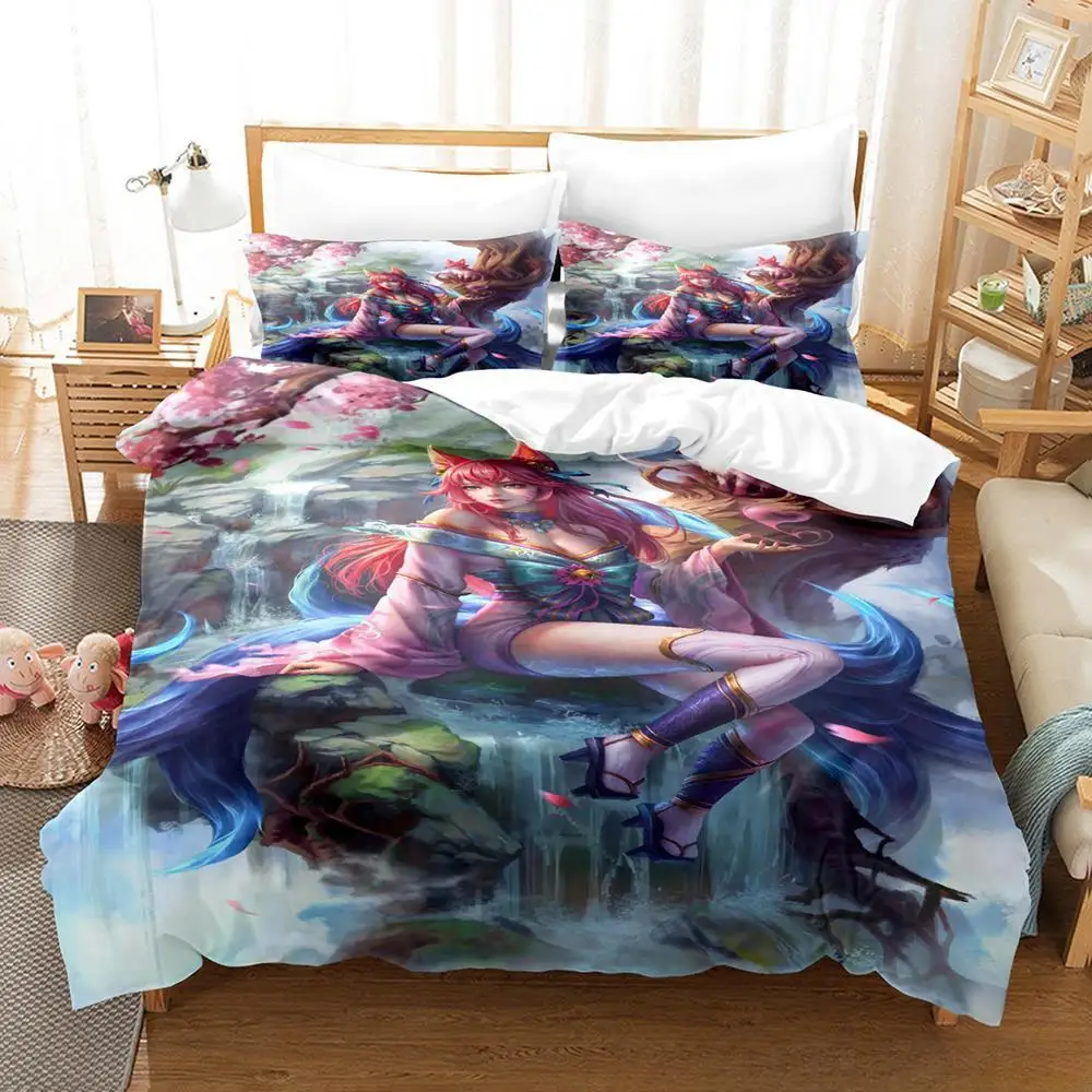 League of Legends Spirit Blossom Ahri Bedding Set Single Twin Full Queen King Size Bed Set Adult Kid Bedroom Duvet cover Sets