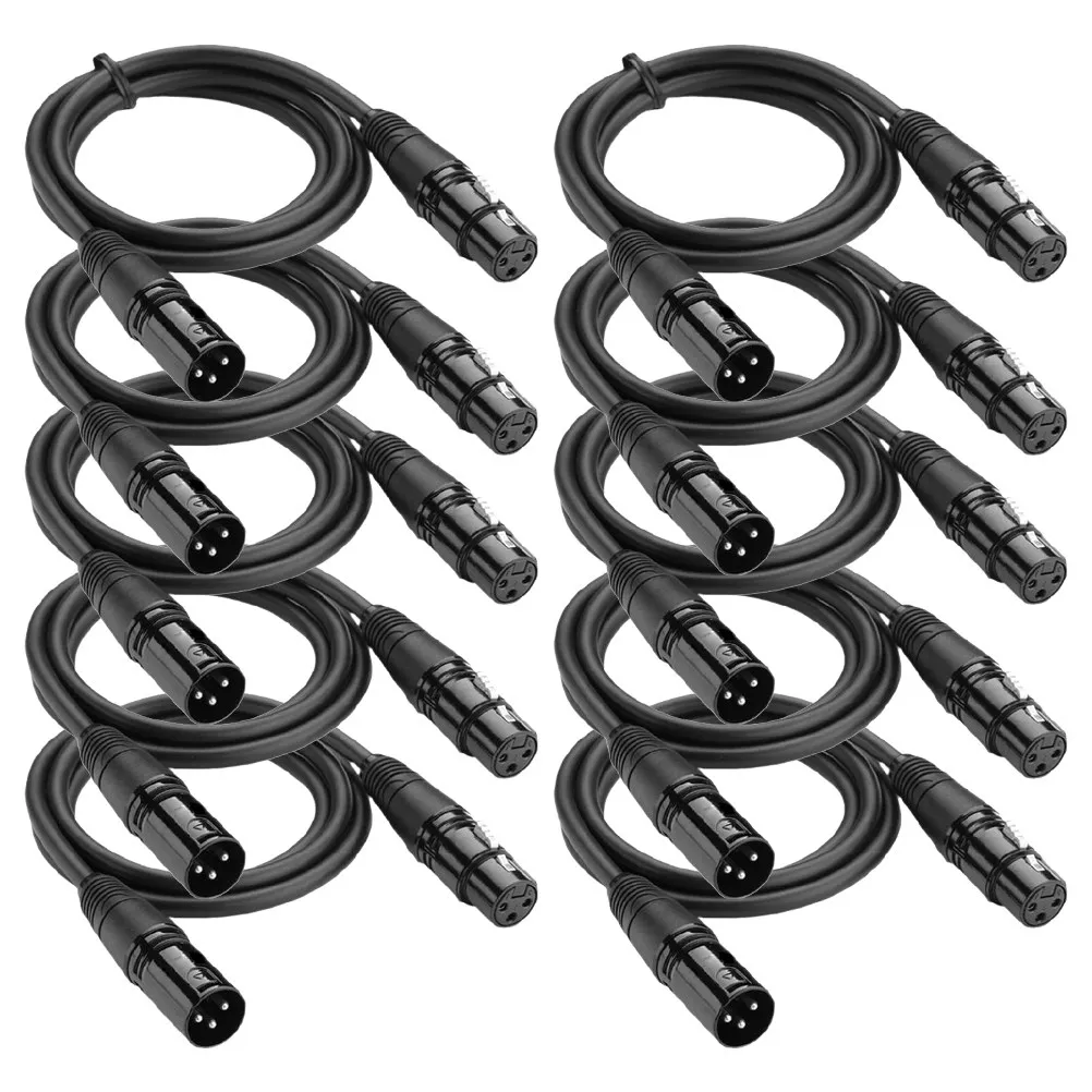 

10 шт. 1-метровых 3-контактных DMX-кабелей с черной мягкой ПВХ-оболочкой, устойчивой к коррозии, с медными жилами, для сценического освещения, движущихся головок, PAR-прожекторов, точечных светильников, DJ-оборудования