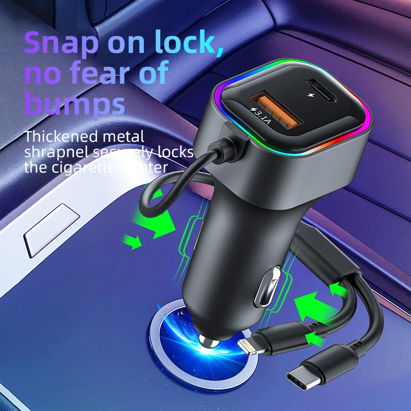 

Автомобильное зарядное устройство USB 2 в 1, 18 Вт, многофункциональное зарядное устройство, кабель типа C для четырех устройств, одновременный