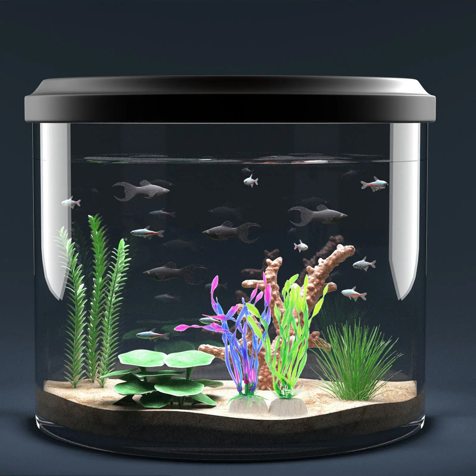 10Pcs Fish Tank Decorations Aquarium Plastic Flower Grass Artificial Plants Weighted Base Realistic Aquarium Plastic Plant