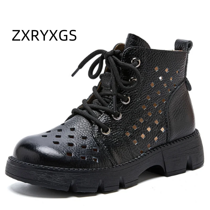 

ZXRYXGS Top Cowhide Hole Hole Breathable Boots 2025 Retro Style Spring Summer Boots Roman Sandals Women Cool Shoes Flat Soft Sol