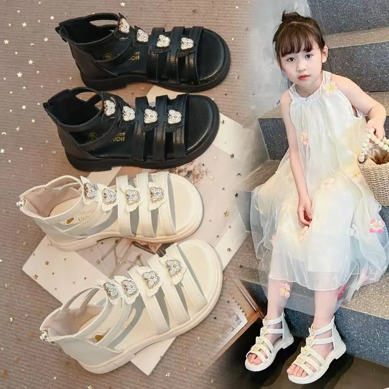 

Princess Girls Roman Sandals with Shiny Rhinestone 2026 New Summer Toddler Ankle Boots Sandals Non-slip Simple Girls Party Shoes
