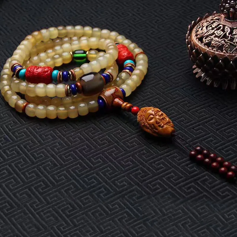 Natural Tibetan 108 apple-shaped, for Buddhist prayer beads or bracelets paired with buffalo horn olive pits