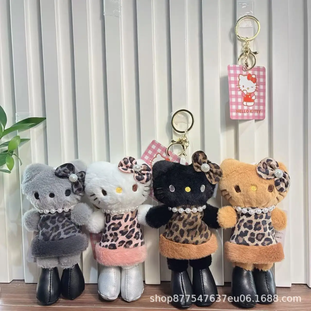 

Sanrio Hello Kitty Cute Leopard Print Plush Keychain Set Soft Bag Charm Accessory for Backpack Gift for Girls
