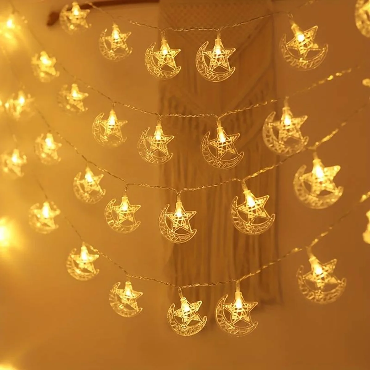 1pc EID Ramadan Star Moon LED String Lights For Home Decoration 10/20/30/40LED Color/Warm Color Decorative Light Ramadan Supplie