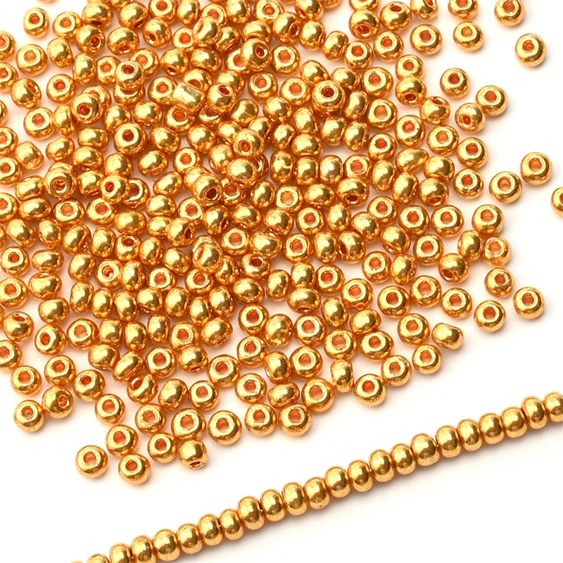 Colorfast ouro cor contas de semente de vidro checa 8/0 uniforme seedbeads artesanal diy pulseira frisado jóias acessórios 1.5/2/3mm