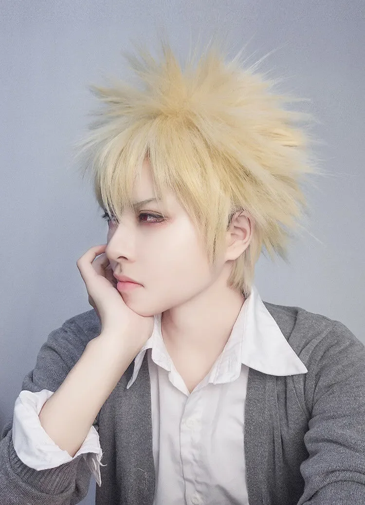 free shipping Bakugou Katsuki My Hero Academia Baku no Hero Short Blonde Fluffy Cosplay Wig