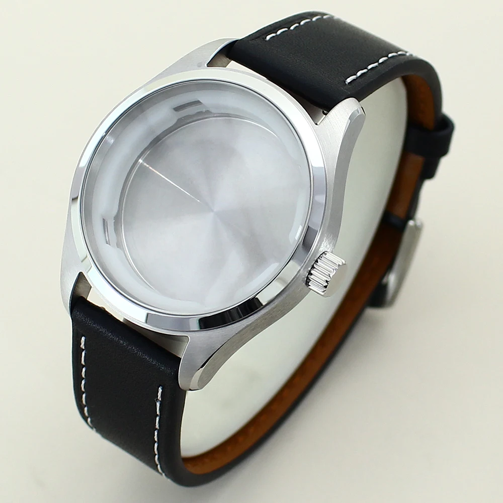 40mm Brushed Pilot Watch Case 316L Stainless Steel For Seiko NH35 NH36 NH38 NH34 4R36 Movement Leather Bracelet 10ATM Waterproof