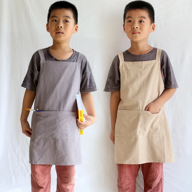 Cotton Apron for Kids Kitchen Cooking Solid Color Unisex Sleeveless Apron for Boys Girls Painting Aprons coverall