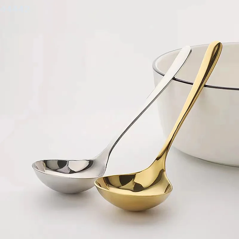 Stainless Steel Golden Big Head round Spoon with Long Handle Kitchen Dessert Stirring - Net Red Popular Dinner Gadget Accessory