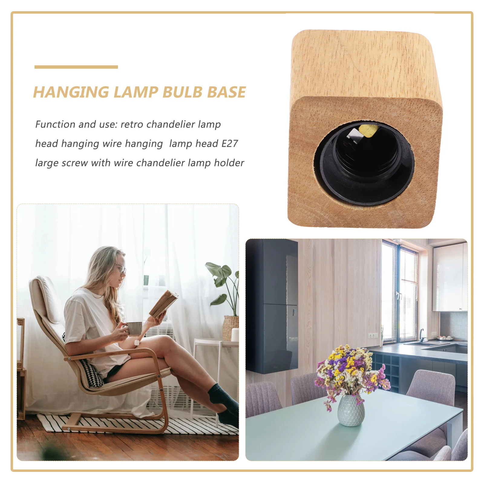 

Wood Chandelier Light Holder E27 Base Thread Design Durable Easy Install Long Lifespan Thread Light Holder Bulb Socket