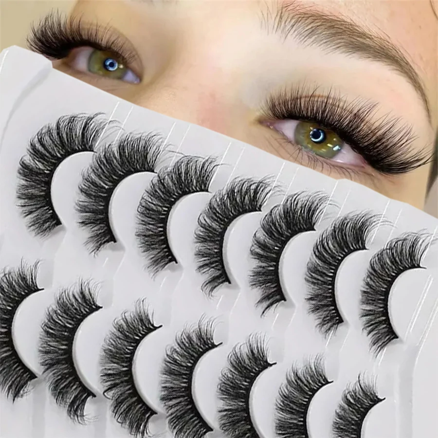 マンゴーまつげ7ペア、Dロールエクステンション効果のある自然なふわふわ3Dつけまつげ