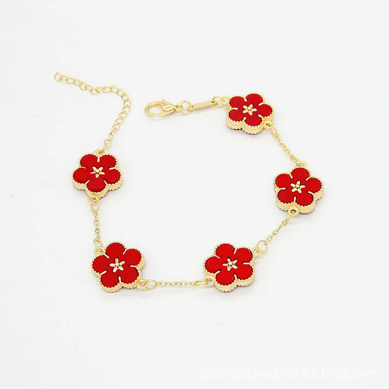 Luxury Korean Sweet Five Leaves Flower Bracelets For Women Charm Double Sided Floral Metal Bracelet Wedding Party Jewelry Gifts