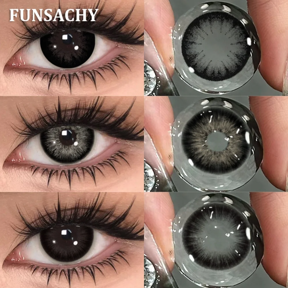 FUNSACHY 2 pièces série noire lentilles de Contact de couleur lentille pour les yeux gris naturel beaux élèves mode annuelle lentilles souples marron cosmétiques