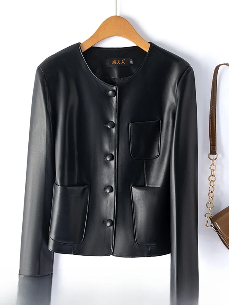 Modny skórzany płaszcz motocyklowy damski ze skóry naturalnej, jesień 2025, nowość, prawdziwy płaszcz skórzany.