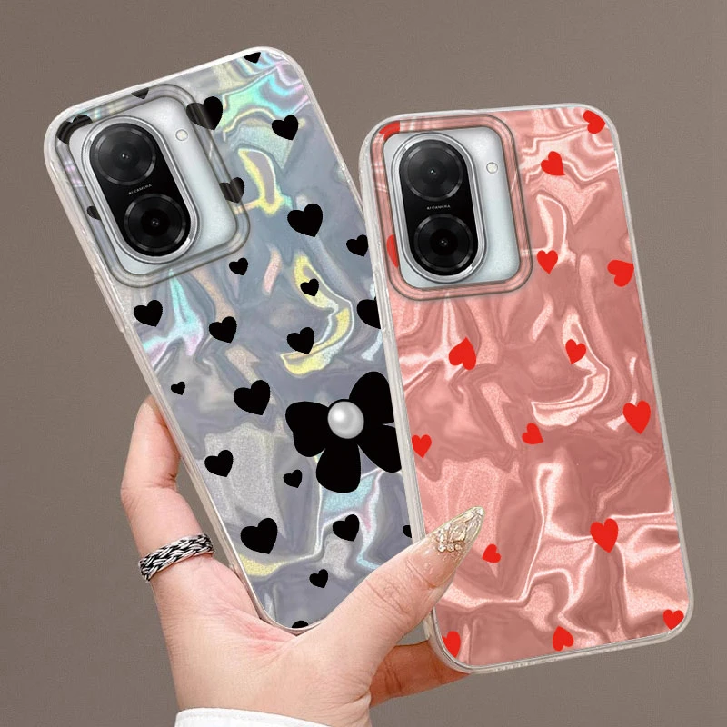 Casing Ponsel Hati Cinta Kecil Yang Lucu untuk Redmi Note 14 13 12 11 10 Pro Plus 10S 11S 12S 14S A5 A3 A3X A1 A2 14C 13C Sampul Anak Perempuan Merah Muda