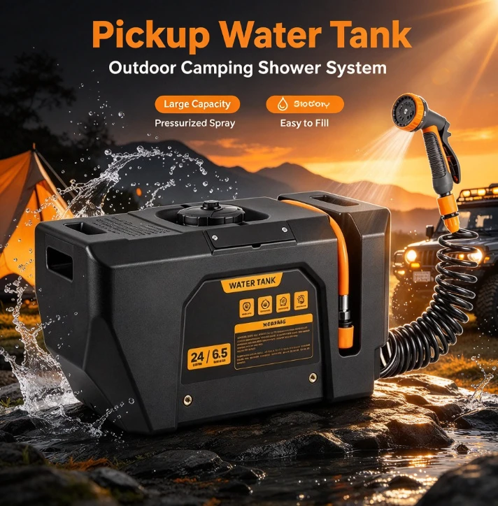 Pickup Truck Water Tank Roof Mount Off-Road Vehicle Storage Outdoor Camping Shower Portable Bath Container High Pressure Bucket