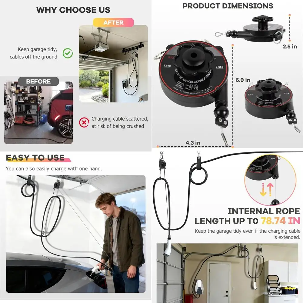 

Flexible charging Universal EV Overhead Retractable Cable Management System for Tesla & Other Electric Vehicles,Garage Charging