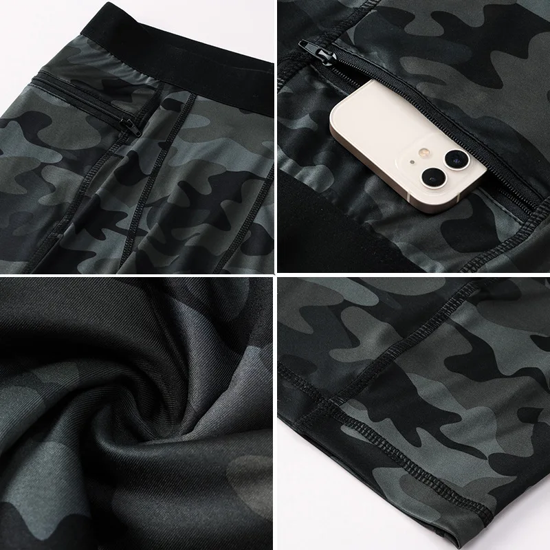 Camouflage Men\'s Gym Shorts Zipper Side Pocket Running Tights Bottom Quick Dry Crossfit Compression Short Pant Sport Men Fitness