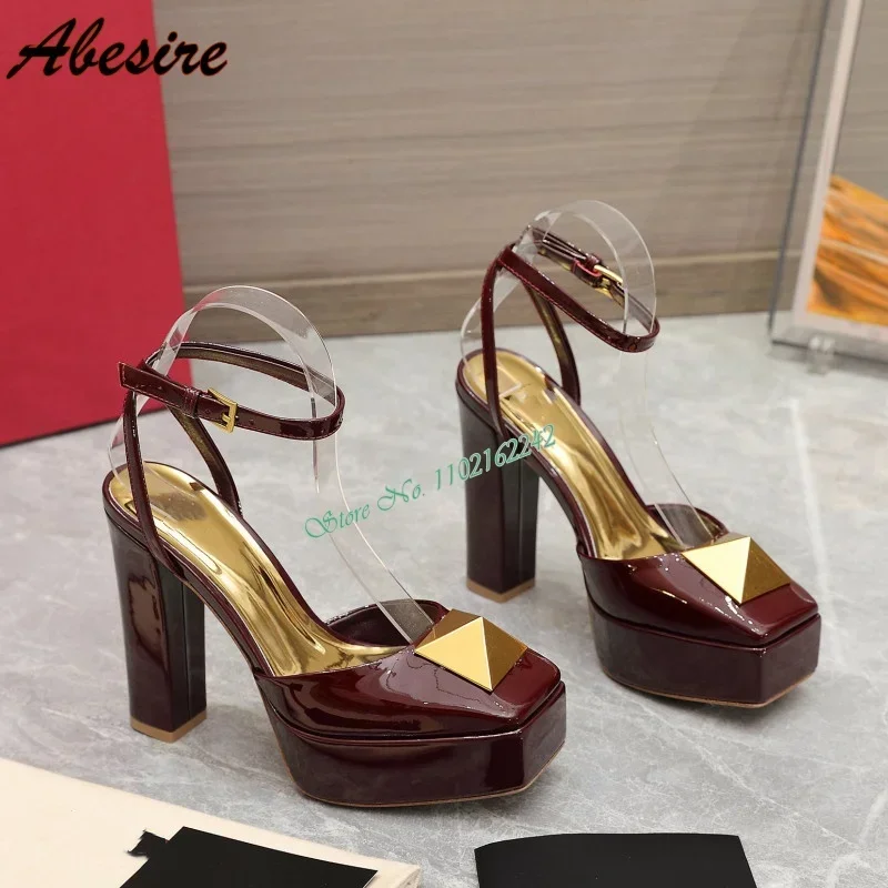 

Autumn New Rivet Water Platform Pumps Square Toe Thick Heel Buckle Strap Runway Shoes Fashion Party Dress Sandals For Women 43