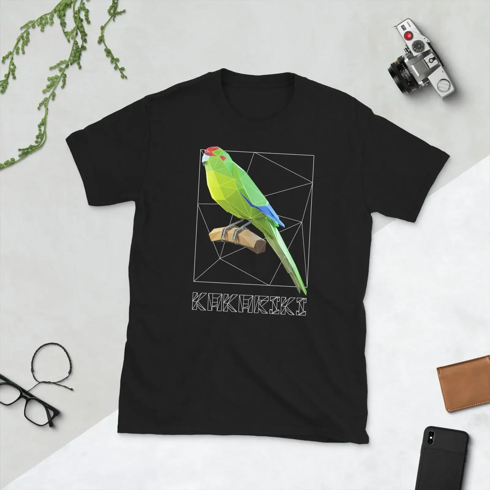Kakariki Bird Polygon Art T Shirt New Zealand Parakeet vintage Washed homme Stylish Versatile graphic Slightly Unisex Soft