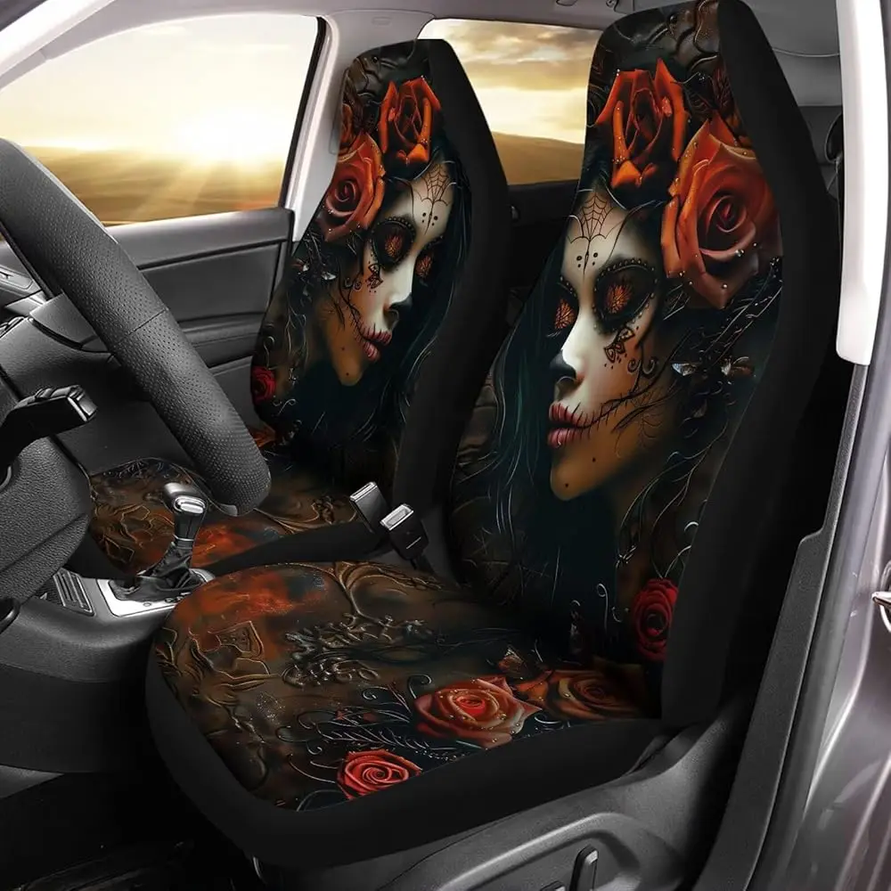 

Car Seat Covers Rose Devil Girl Print Set of 2 Waterproof Auto Accessories Protectors Car Decor Universal Fit for Car Truck SUV