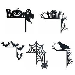 Halloween Door Corner Sign Pumpkin Bat Spider Web Black Wooden Hanging Ornament for Halloween Party Home Door Frame Decorations