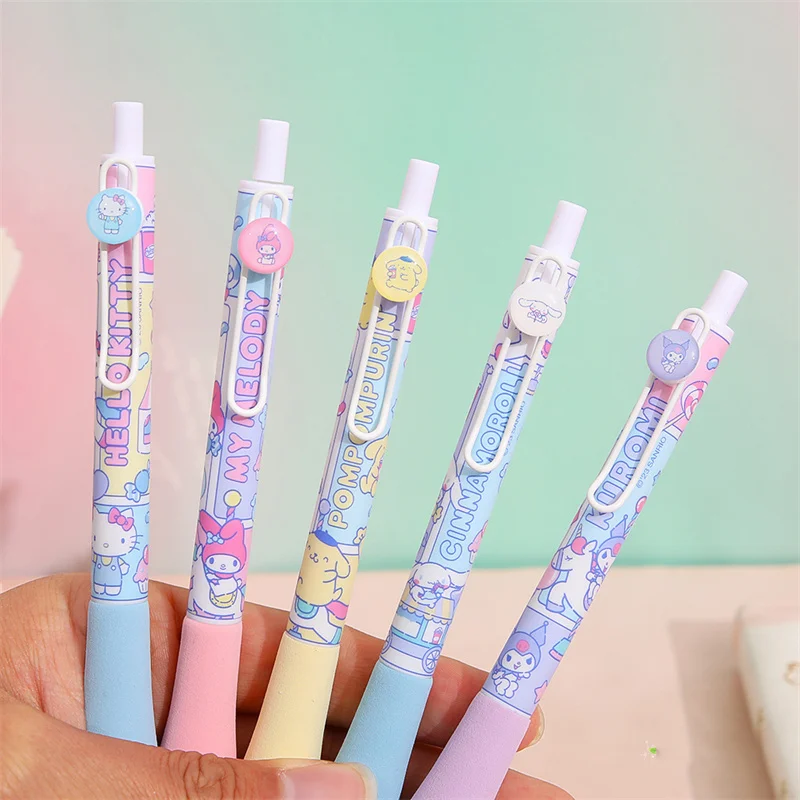 

24pcs/lot Sanrio Melody Cinnamoroll Cat Press Gel Pen Cute 0.5mm Black Ink Signature Pens Promotional Gift Office School Supply