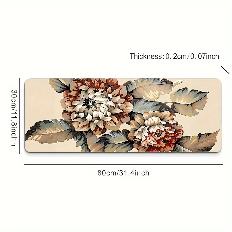 حصيرة مكتب كبيرة جدًا ذات طابع زهور، وسادة ماوس مطاطية متينة مضادة للانزلاق، خياطة حافة دقيقة، زهرة ملونة عالية الوضوح