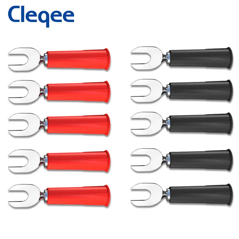 Cleqee P4002 5Colors 6mm Insert Spade Plug with 4mm Socket U Type and Y Type Harpoon Compatiable with 4mm Banana Plug