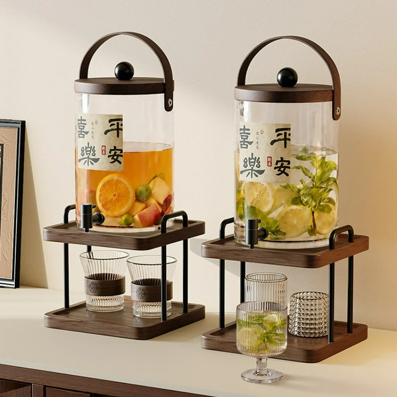 Glass Water Pitcher with Faucet Large Capacity Heat Resistant Jug for Cold Water Fruit Tea Juice Beverage Vintage Style Set