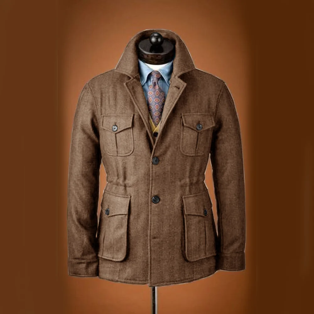 Chaqueta de Tweed para hombre, traje de esmoquin de lana de alta calidad, trajes de lana de un solo pecho, blazer informal ajustado para hombre, Invierno