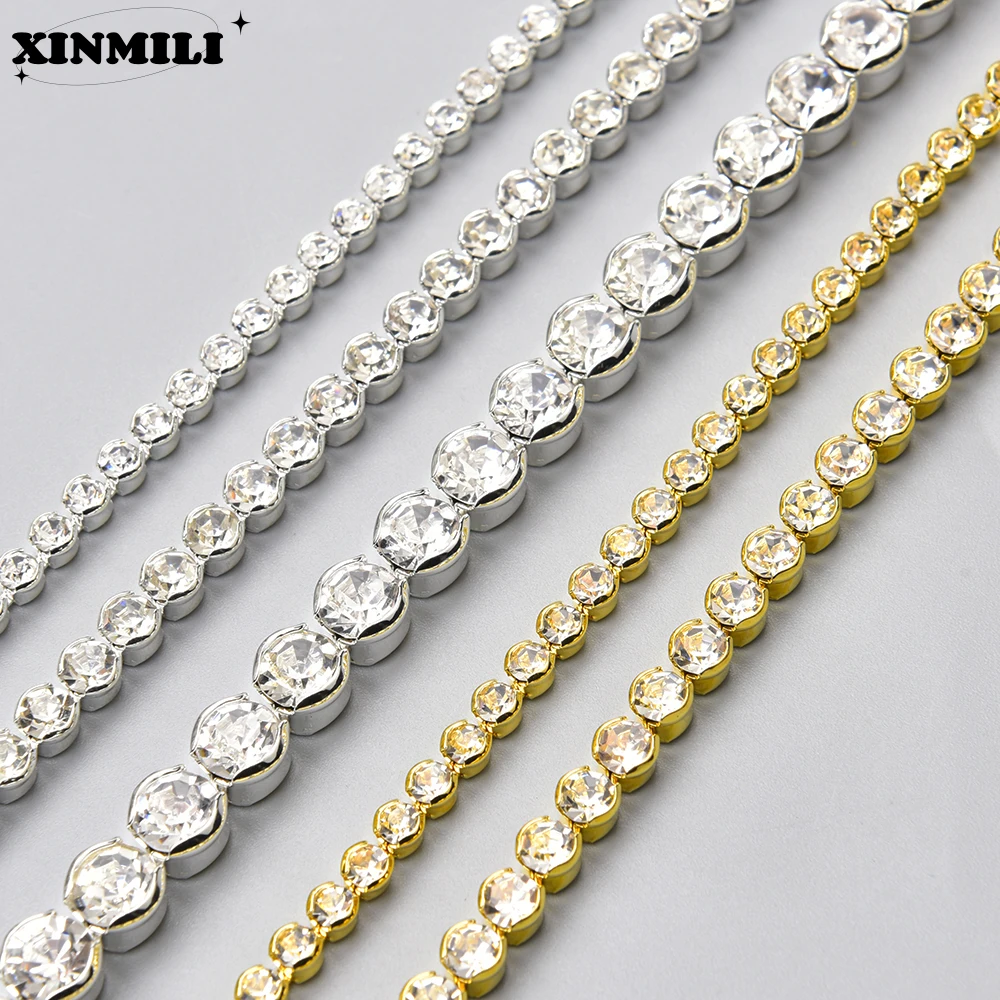 1 Yard 3 4 6mm Don\'t Hook Clothes Dense Rhinestone Crystal Gold Silver Claw Cup Chain Trimming Sew on Bridal Dress Bags Shoes