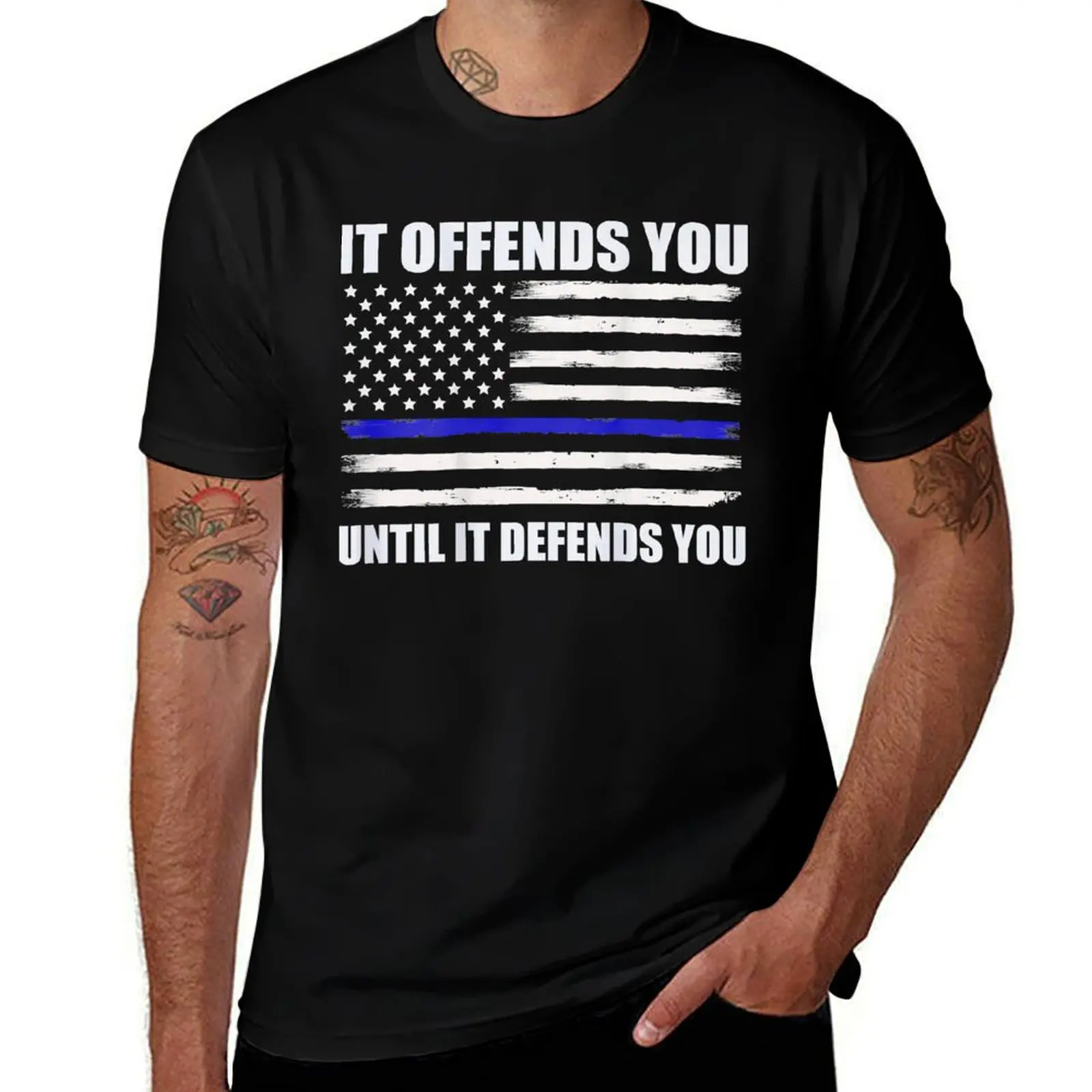 It Offends You Until It Defends You Blue Line T-Shirt Work Utility Short Sleeve Shirt