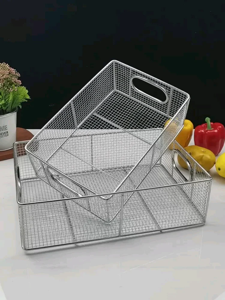 Food Grade Stainless Steel 304 Kitchen Sink Drain Basket Rack Storage Fruit Vegetable Drainer Meat Frying Basket with Handle