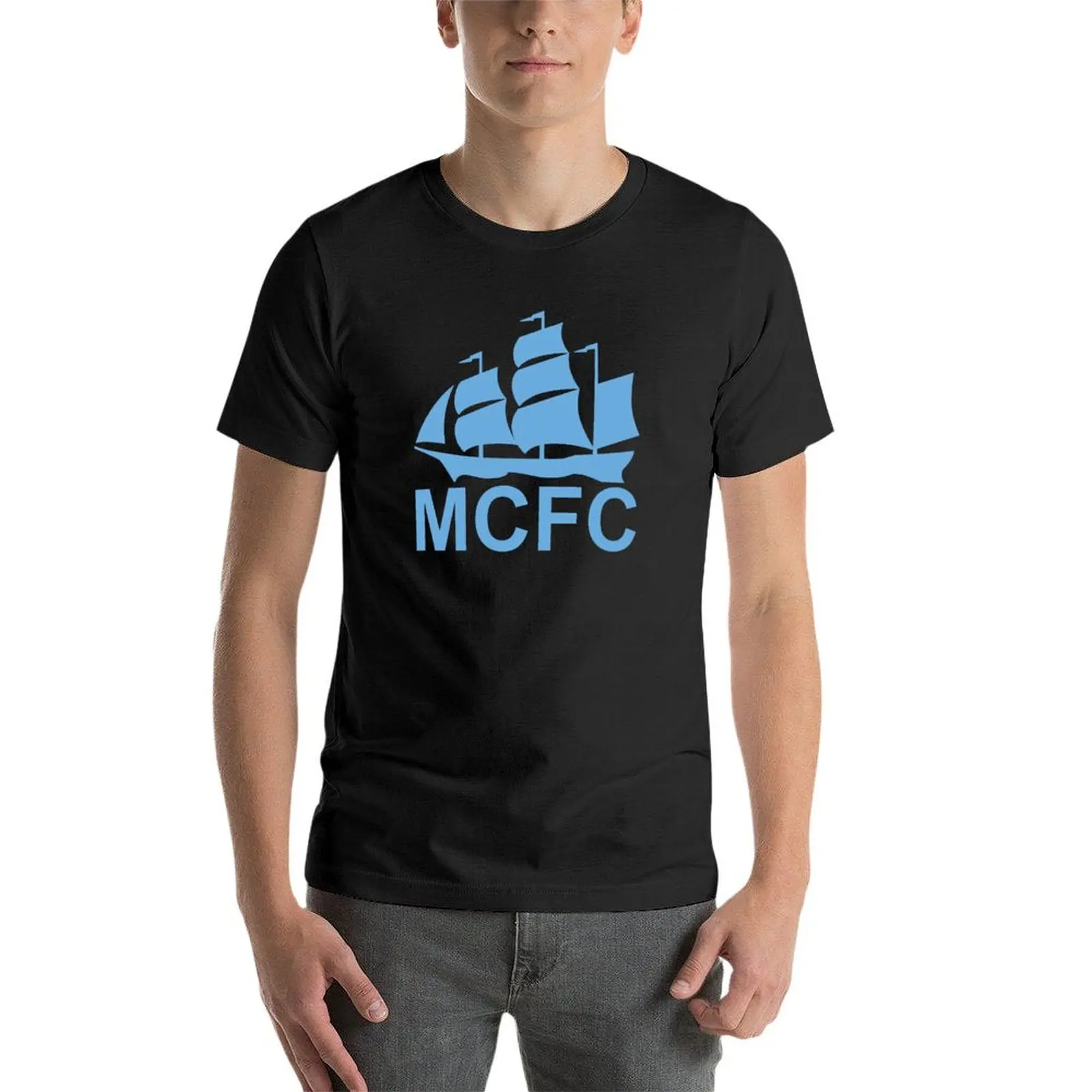 MCFC t-shirt azzurra moda coreana vestiti estetici magliette da uomo pesanti