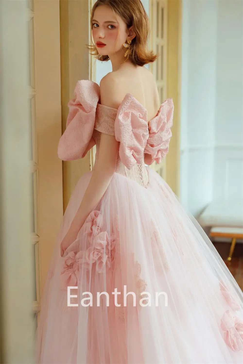 Robe de soirée en tulle rose, tenue de princesse, ligne A, avec nœud ouvert, longue, pour fête