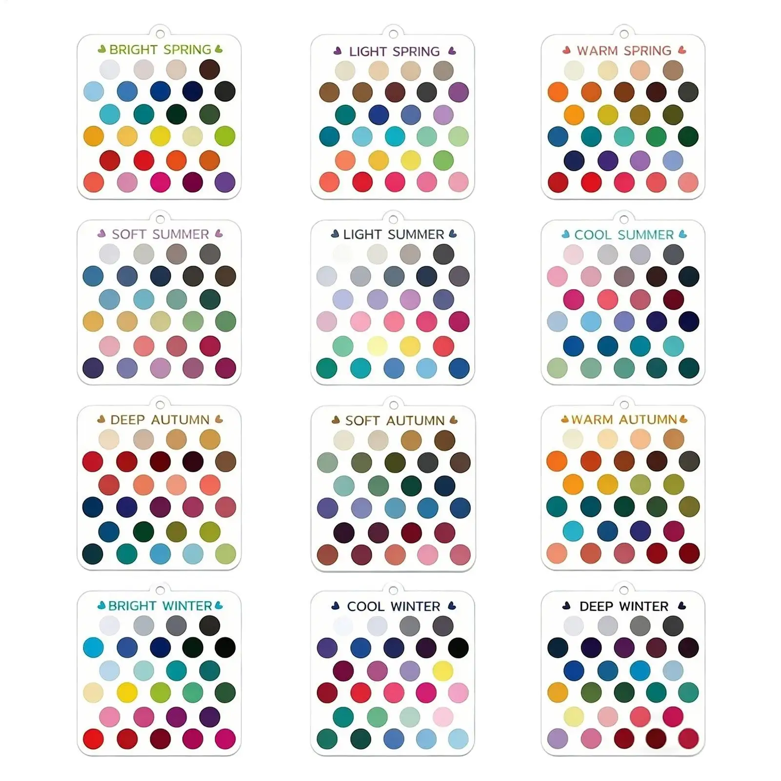 Seasonal Color Selection Cards 12 Piece Seasonal Clear Acrylic Season Color Analysis Template Cards for Clothing Outfits Makeup