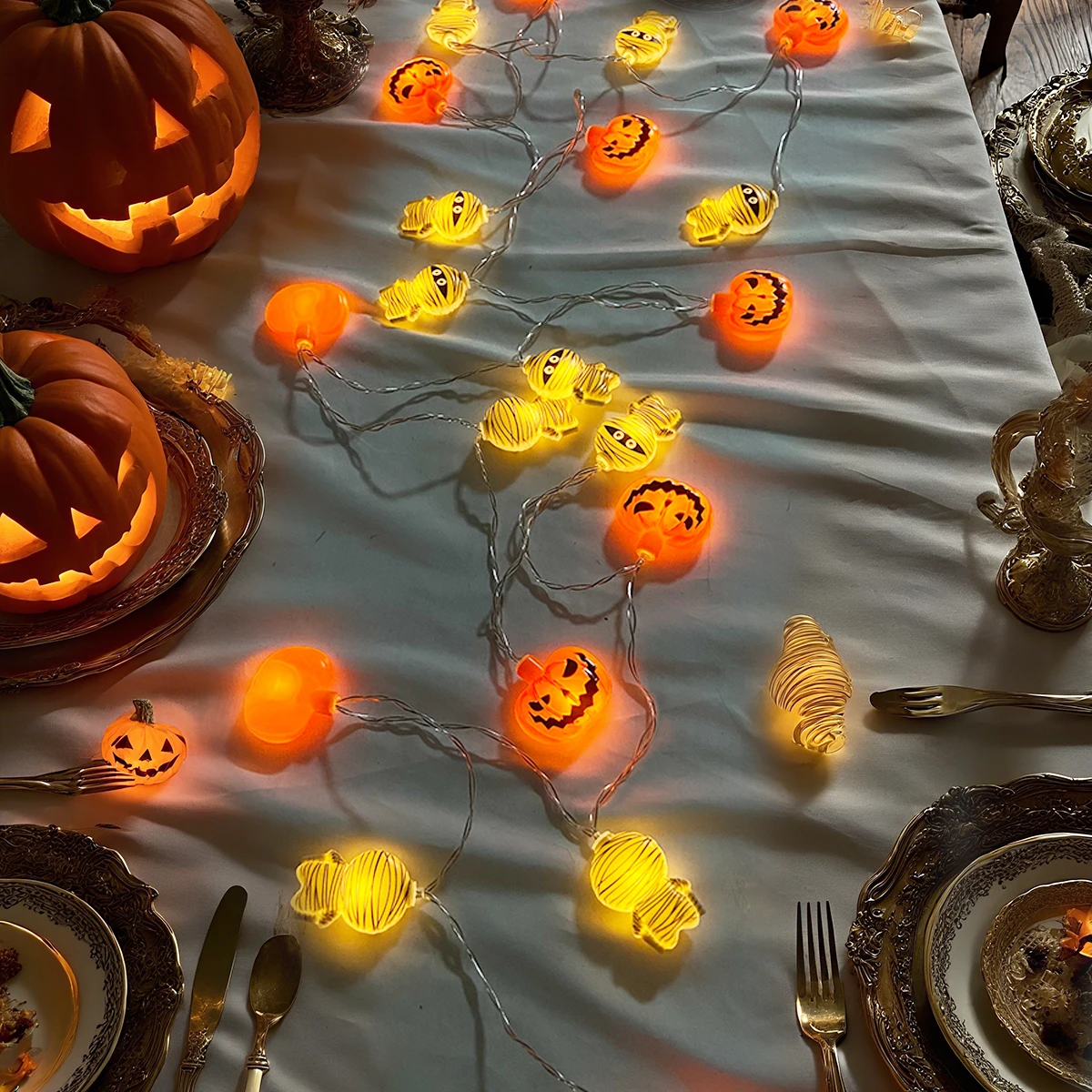 1pc 10/20LED Halloween Pumpkin & Mummy String Lights Battery Operated For Home Bedroom Window Halloween Holiday Party Decoration