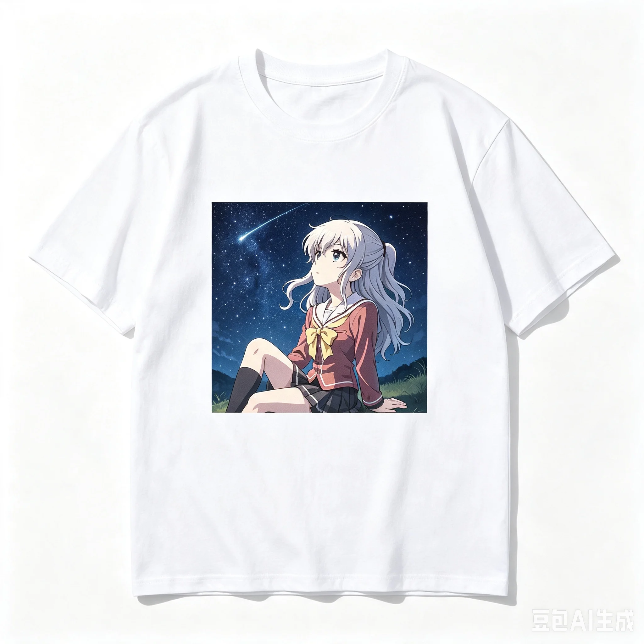 Tomori Nao Charlotte Starry Night Shooting Star Square Graphic Crew Neck Short Sleeve Comfortable Women And Men T-Shirt