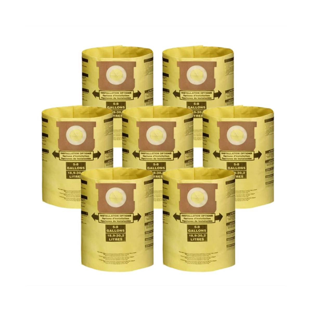 7 peças saco de pó seco universal aspiradores de pó de 5 a 8 galões para sacos de pó de 5-8 galões amarelo