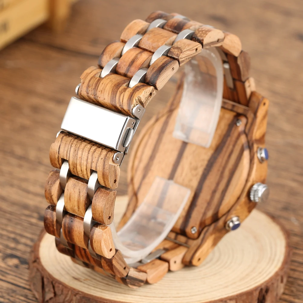 Antique Stylish Zebrawood Stainless Steel Couples Watches Quartz Wristwatch Auto-Date Chronogragh Dials Luxury Wooden Timepiece