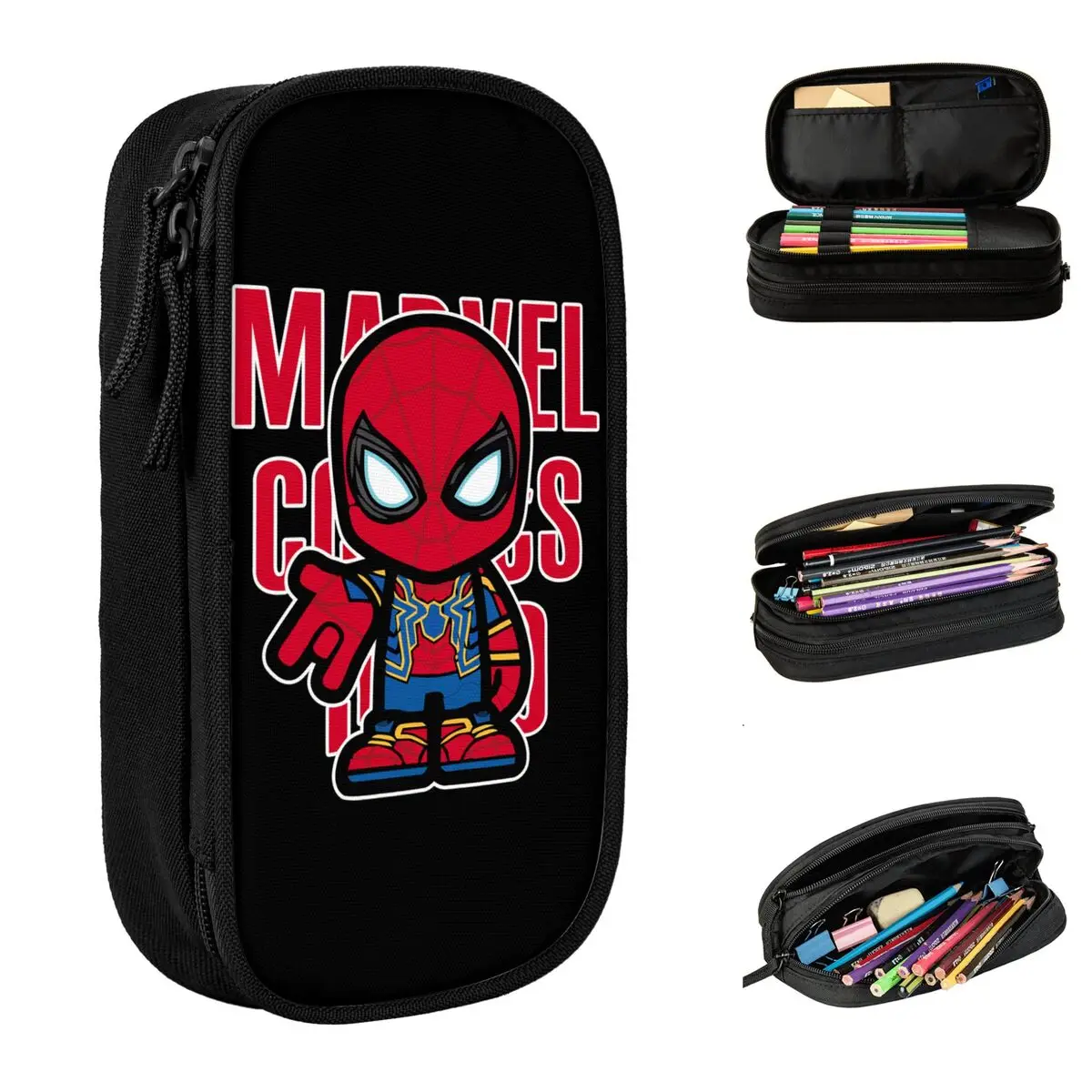 Estuches de lápices divertidos de dibujos animados de Spiderman, bolsa portalápices de Los Vengadores, almacenamiento grande para estudiantes, regalo de oficina