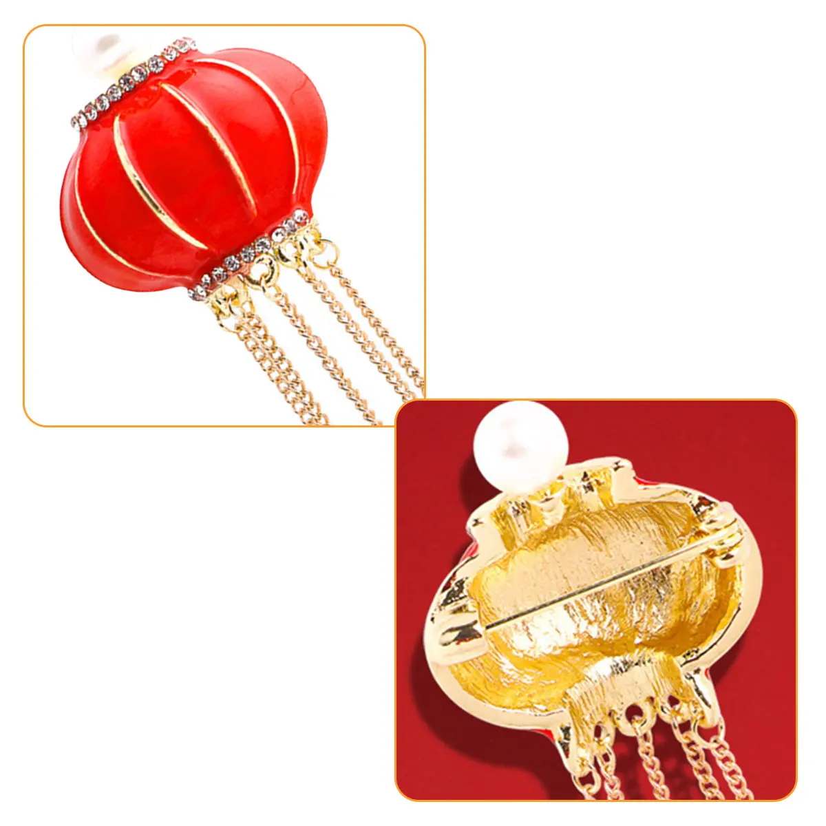 Red Lantern Brooch Chinese Style Alloy Retro Design Clothes Brooch Pin Women Jewelry Party Accessory Women Jewelry