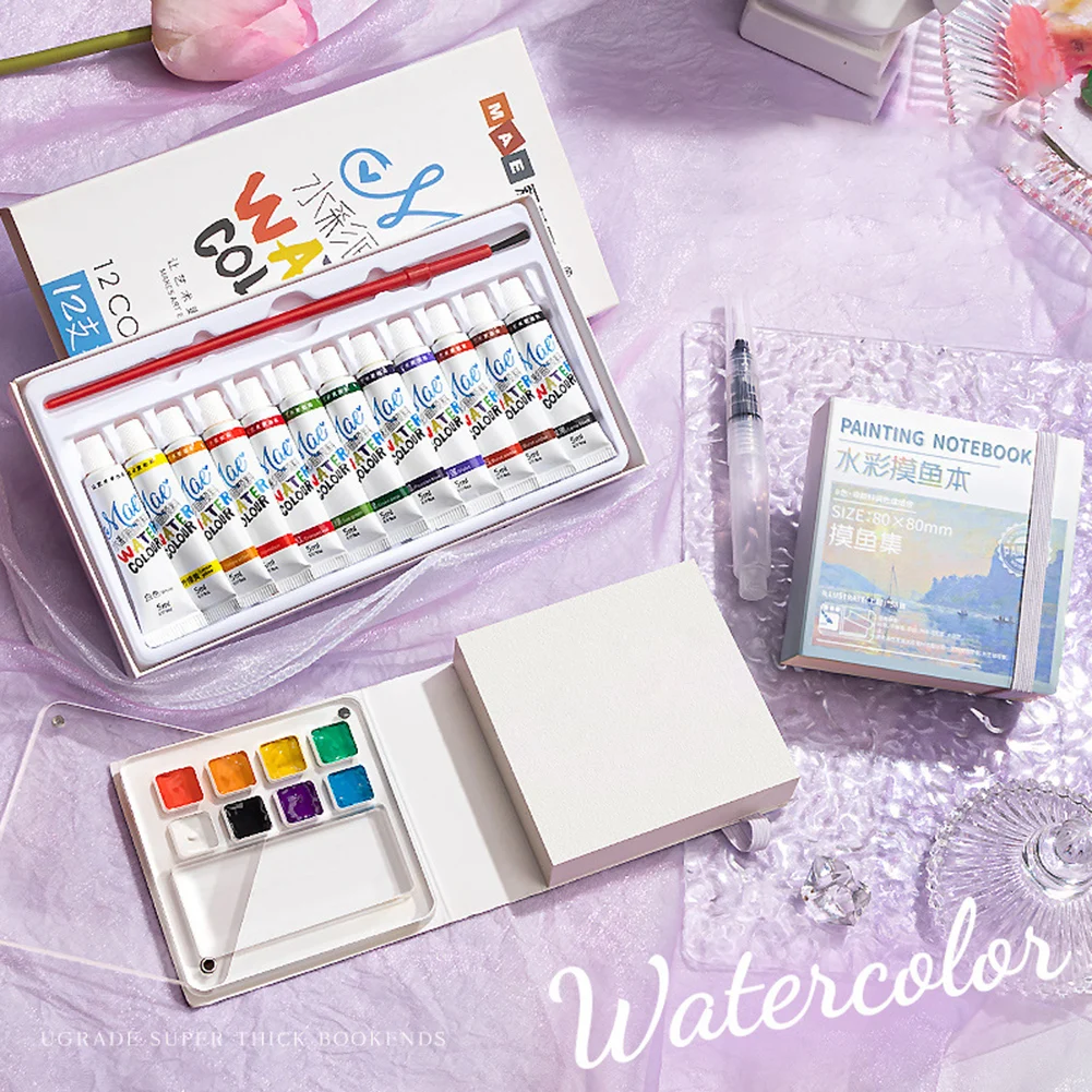 Mini Portable Watercolor Palette Set for Painters Artists Students Watercolor Brush Water Colour Paint Palette Travel Kit