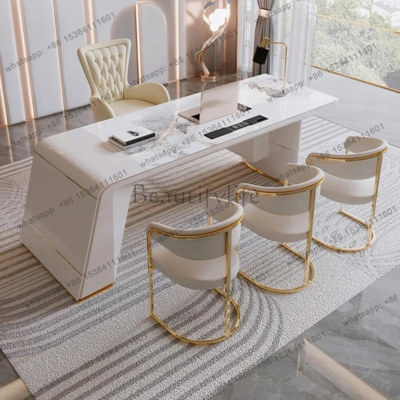 Light Luxury Modern High-End Rock Slate White Desk Nordic And Chair Set Computer Writing Desk